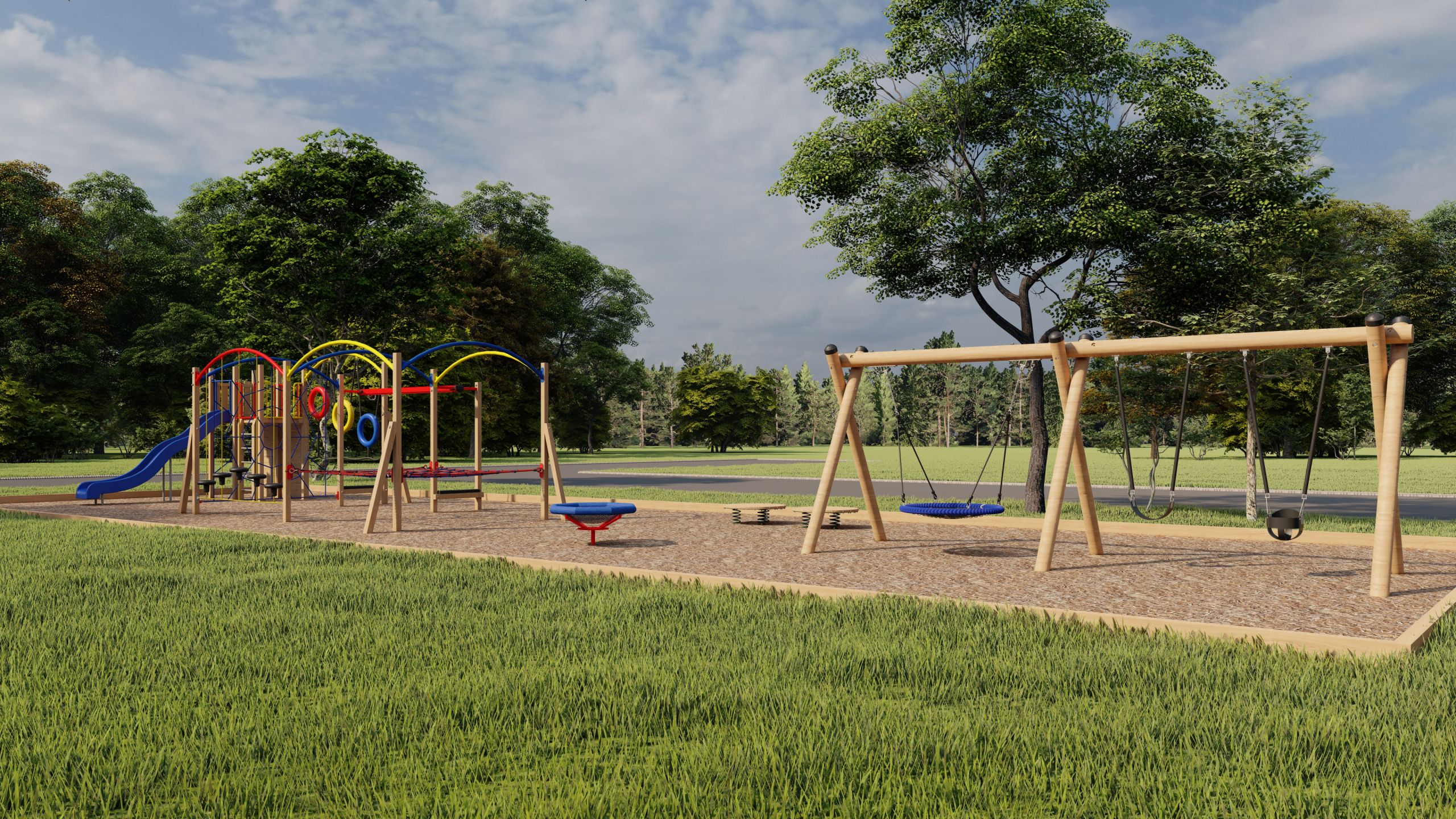 Matai Road Reserve playground - option 1 image of entire playground concept.