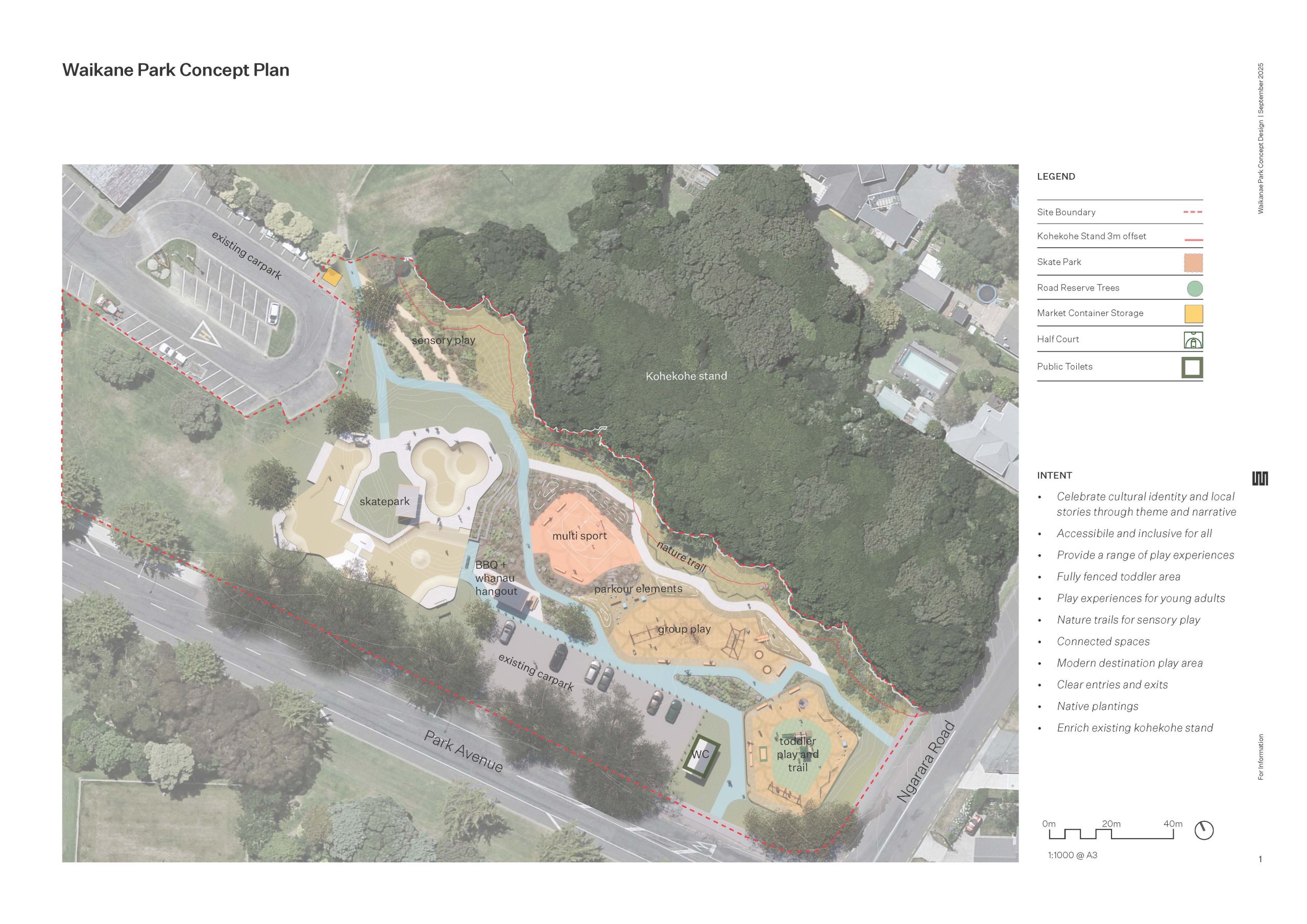 Overview of Waiakane Park concept with detail