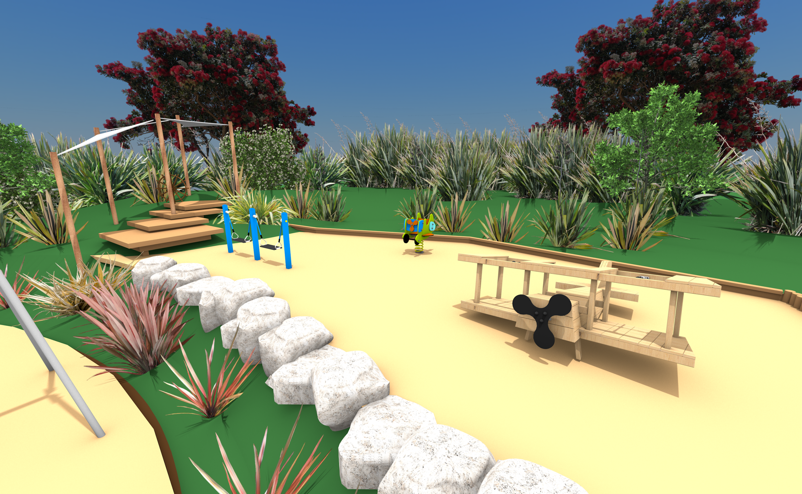 Kotuku Park playground - option 1 image of plan and more.