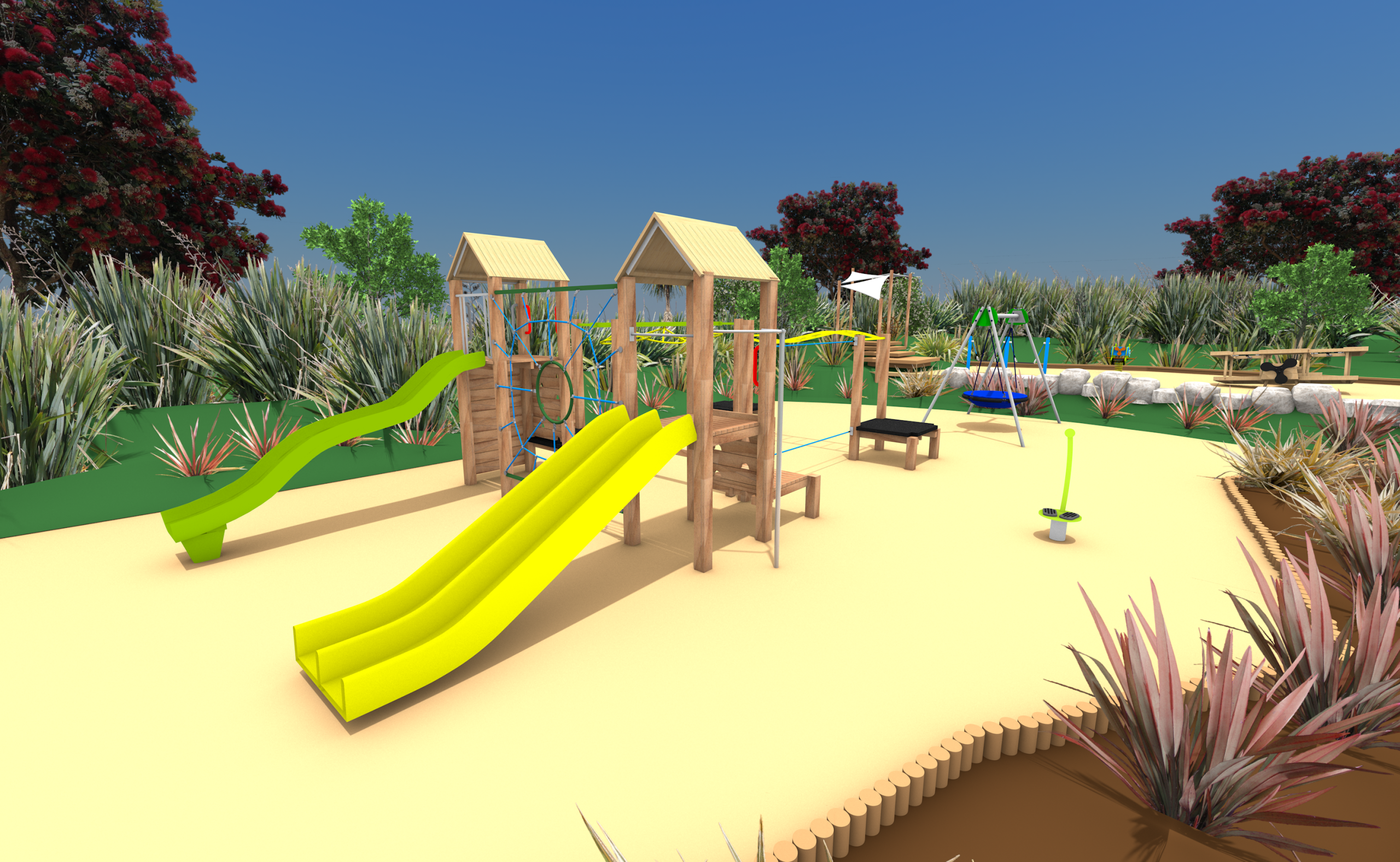 Kotuku Park playground - option 1 image two slides.
