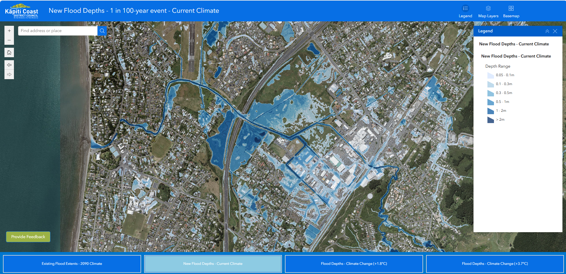 Screenshot of the Maps Portal showing a flood map 